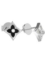 Серьги из белого золота c бриллиантами, ониксом и перламутром