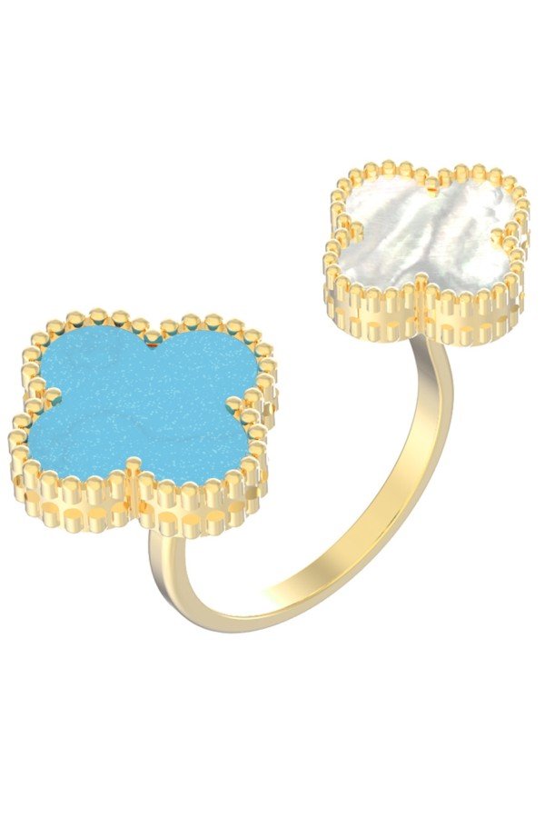 Кольцо из лимонного золота c бирюзой и перламутром