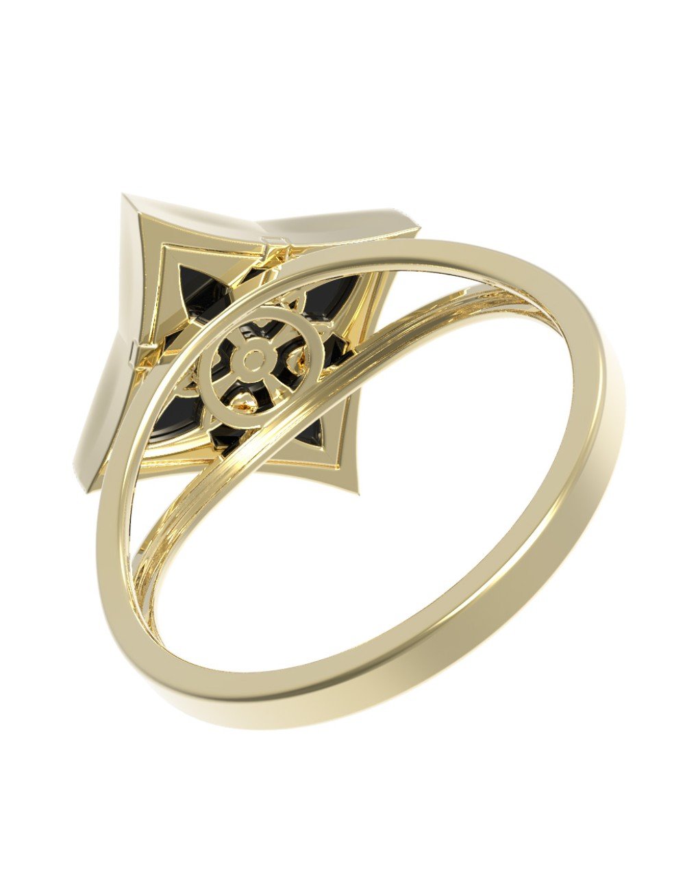 Кольцо из лимонного золота c бриллиантами и ониксом