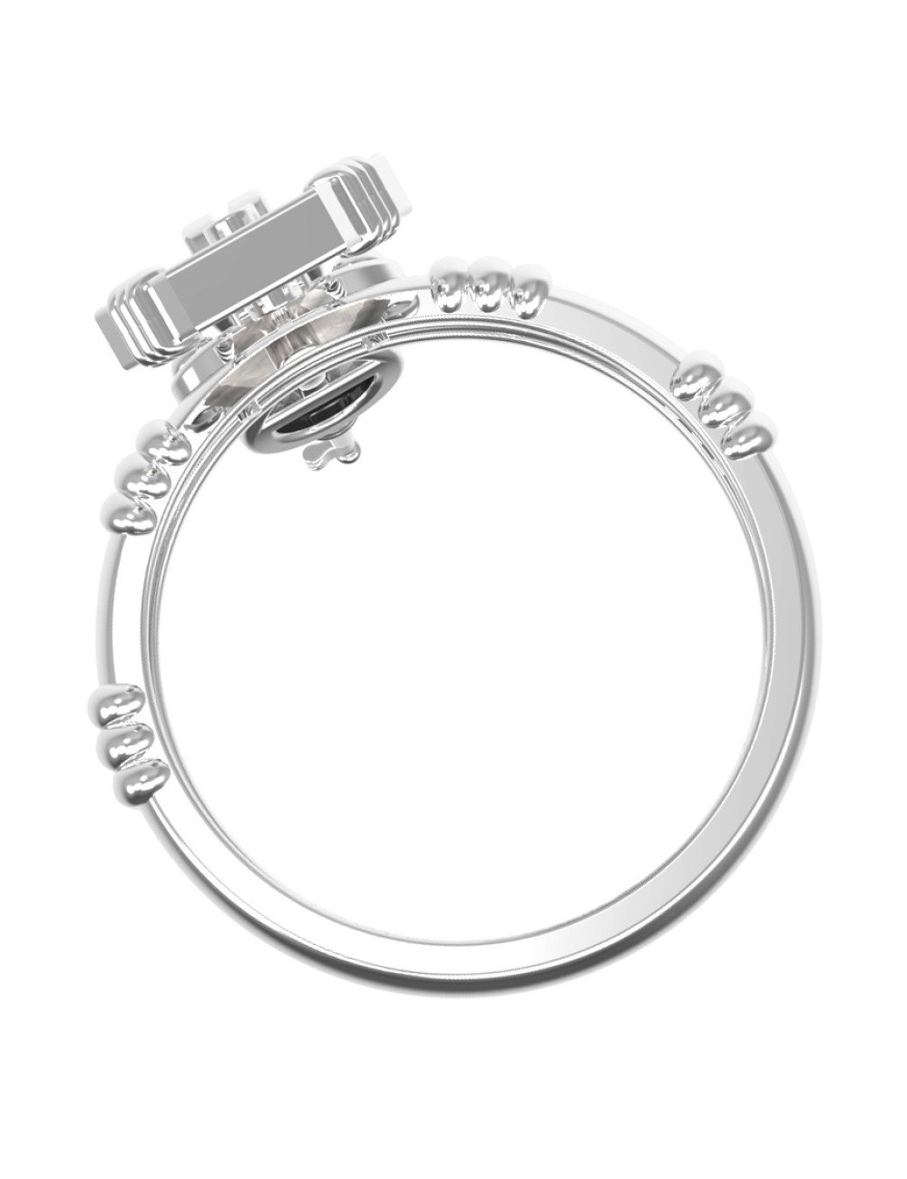 Кольцо из белого золота c ониксом и перламутром