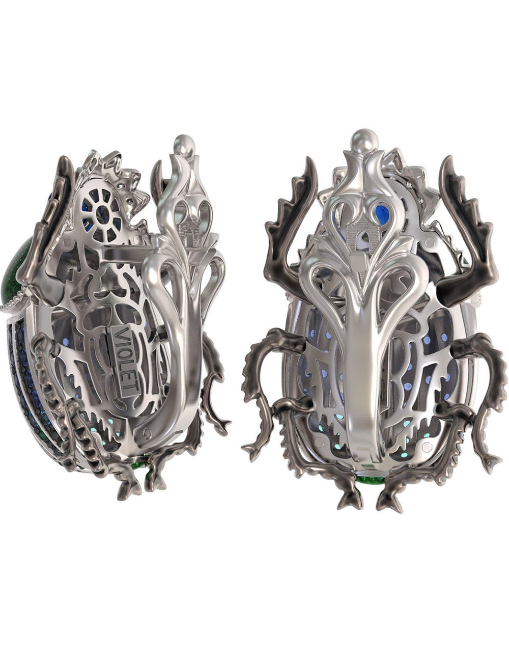 Серьги из белого золота c эмалью, фианитом и сапфиром