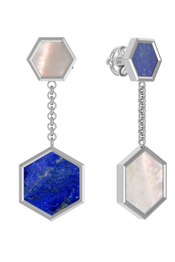 Серьги из белого золота c лазуритом и перламутром