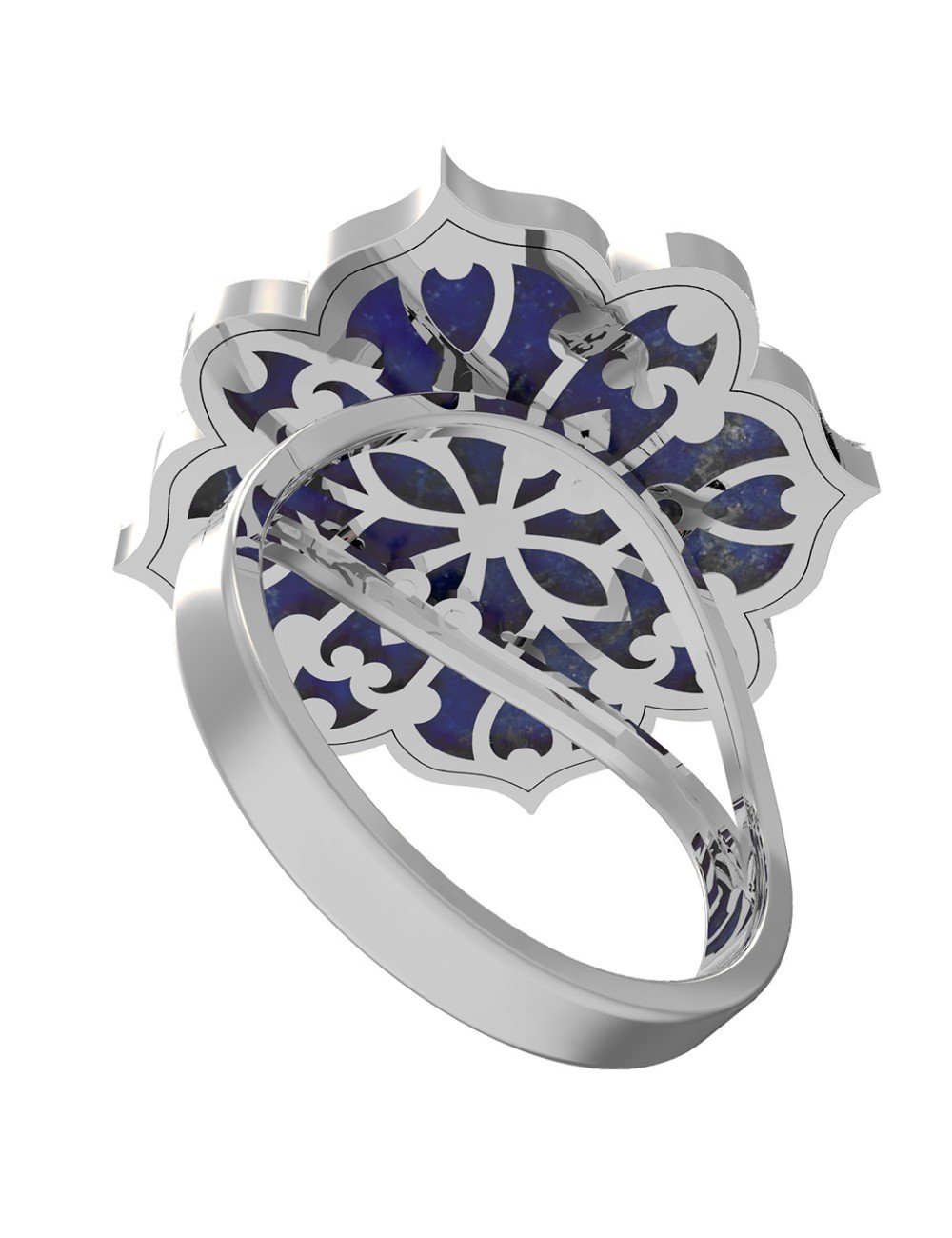 Кольцо из белого золота c бирюзой и лазуритом