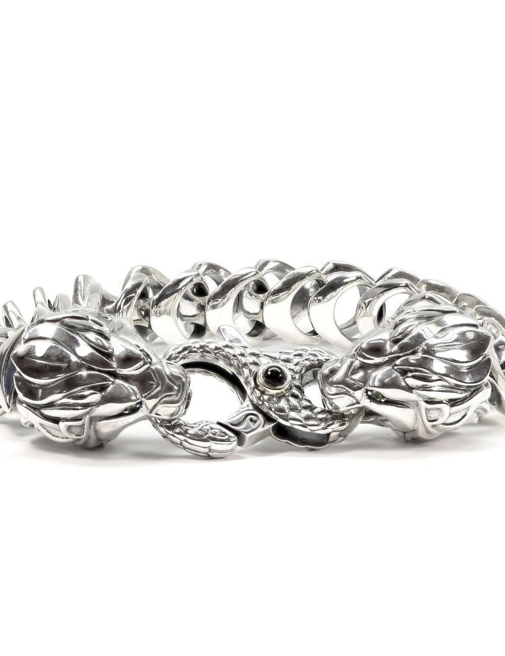 Браслет из серебра и золота c ониксом, изумрудом и рубином