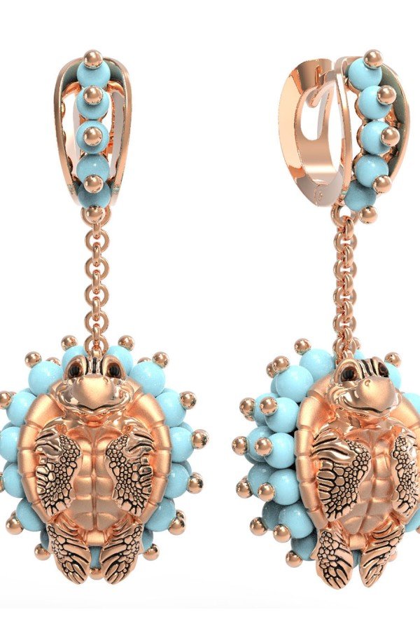 Серьги из золота c эмалью и бирюзой