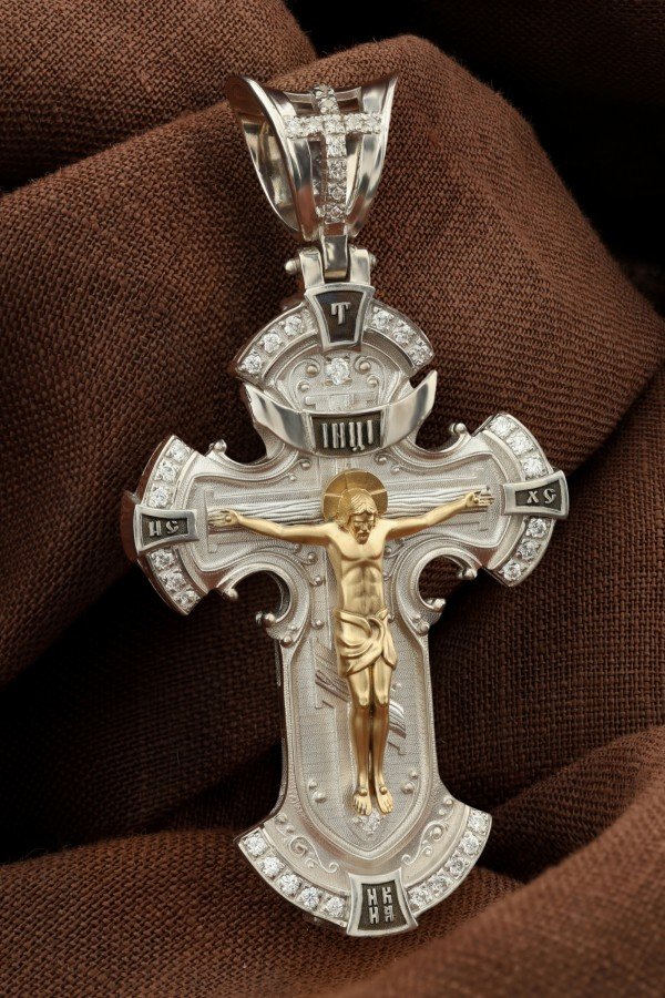 Крест из серебра 925 пробы и золота 585 пробы c фианитом