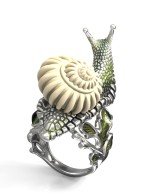 Кольцо из белого золота c эмалью и бивнем мамонта