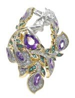 Кольцо из лимонного золота c фианитом и аметистом