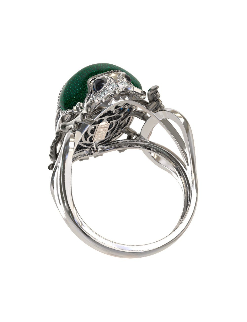 Кольцо из белого золота c эмалью, фианитом и сапфиром