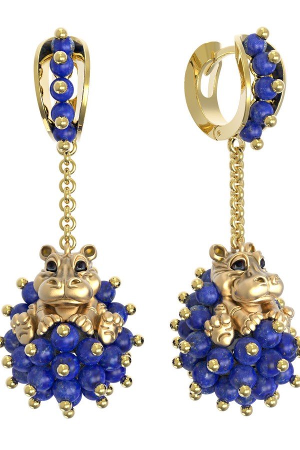 Серьги из лимонного золота c эмалью и лазуритом