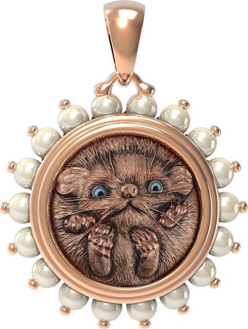 Подвеска из золота c эмалью и жемчугом