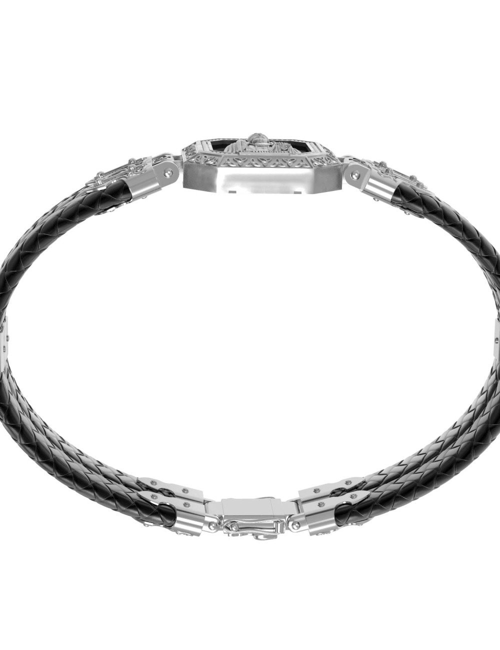 Браслет из белого золота c шнурком и ониксом