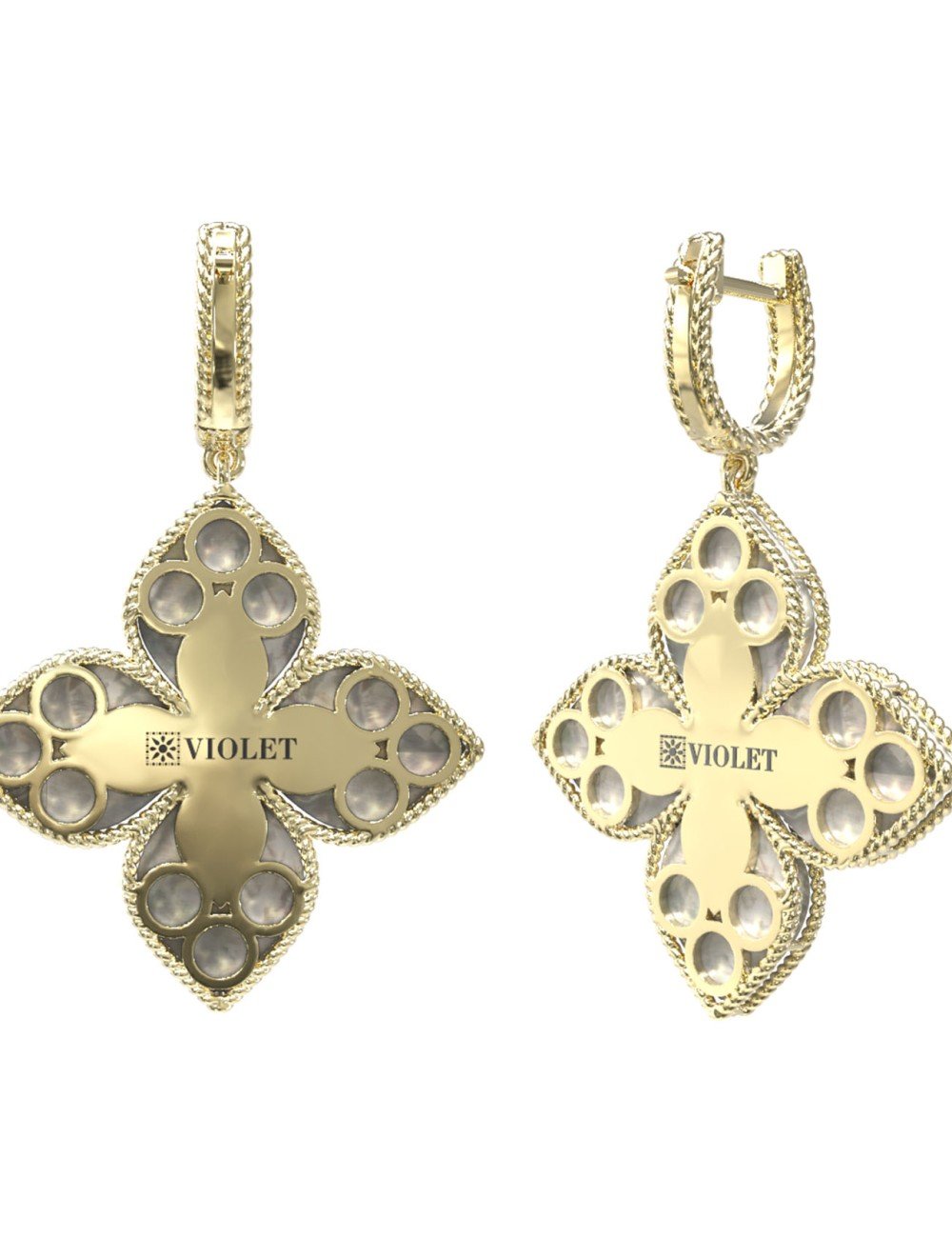 Серьги из лимонного золота c бриллиантами и перламутром