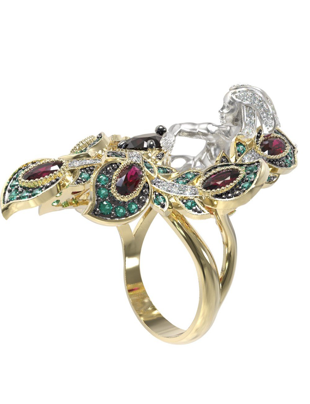 Кольцо из лимонного золота c фианитом и гранатом