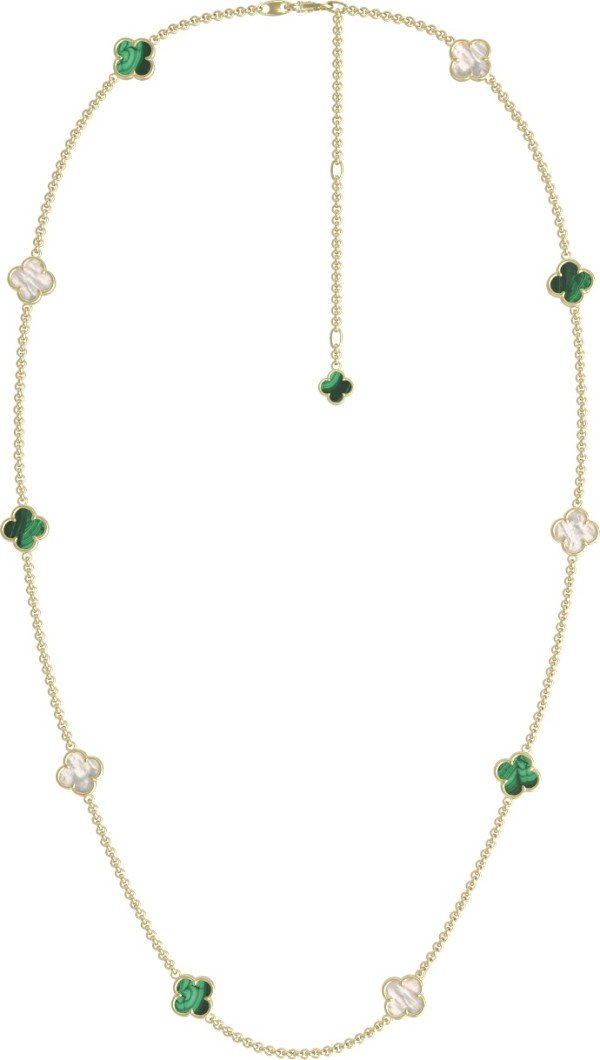 Колье из лимонного золота c малахитом и перламутром