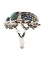 Кольцо из белого золота c эмалью, фианитом и сапфиром