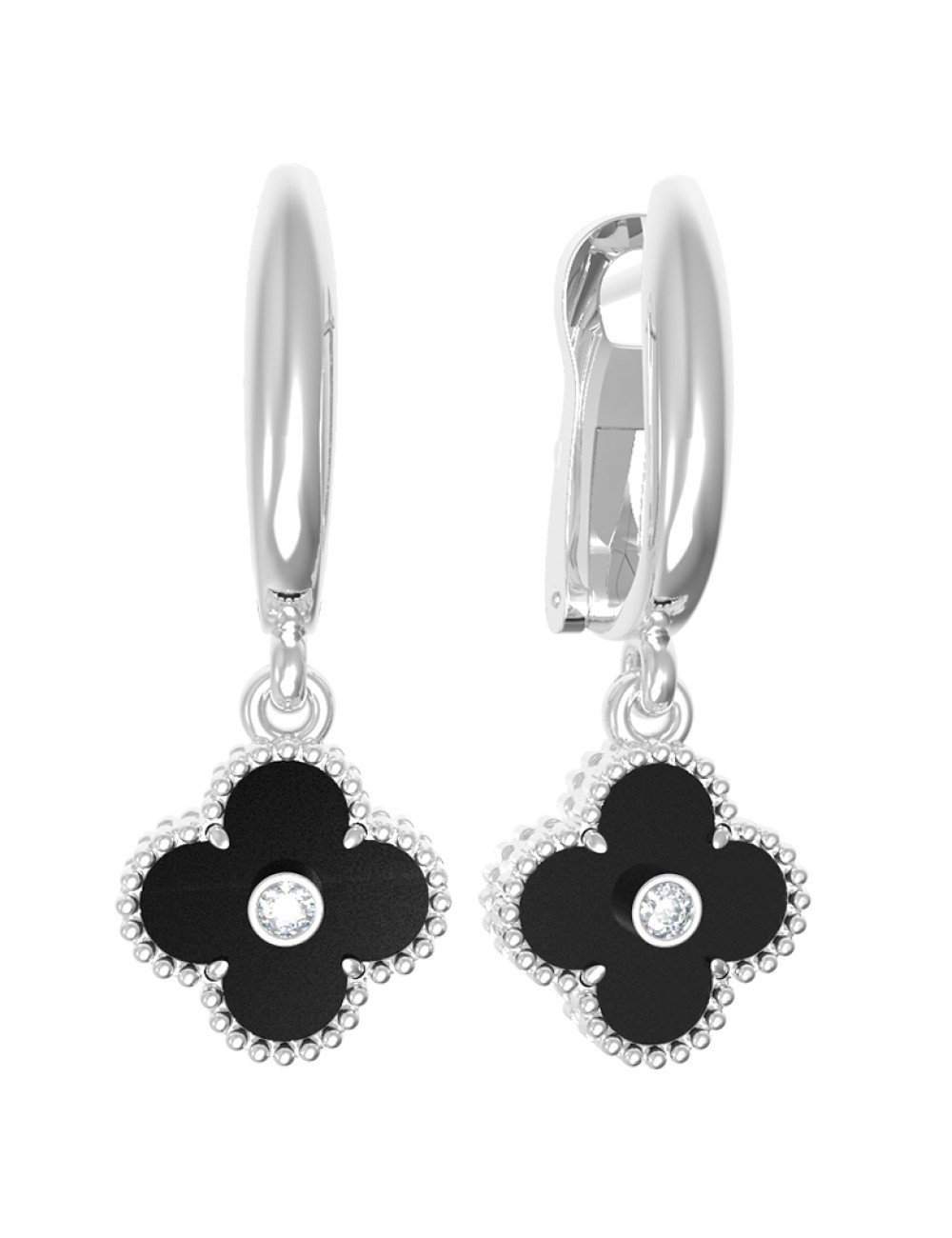 Серьги из белого золота c бриллиантами и ониксом