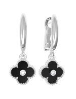 Серьги из белого золота c бриллиантами и ониксом