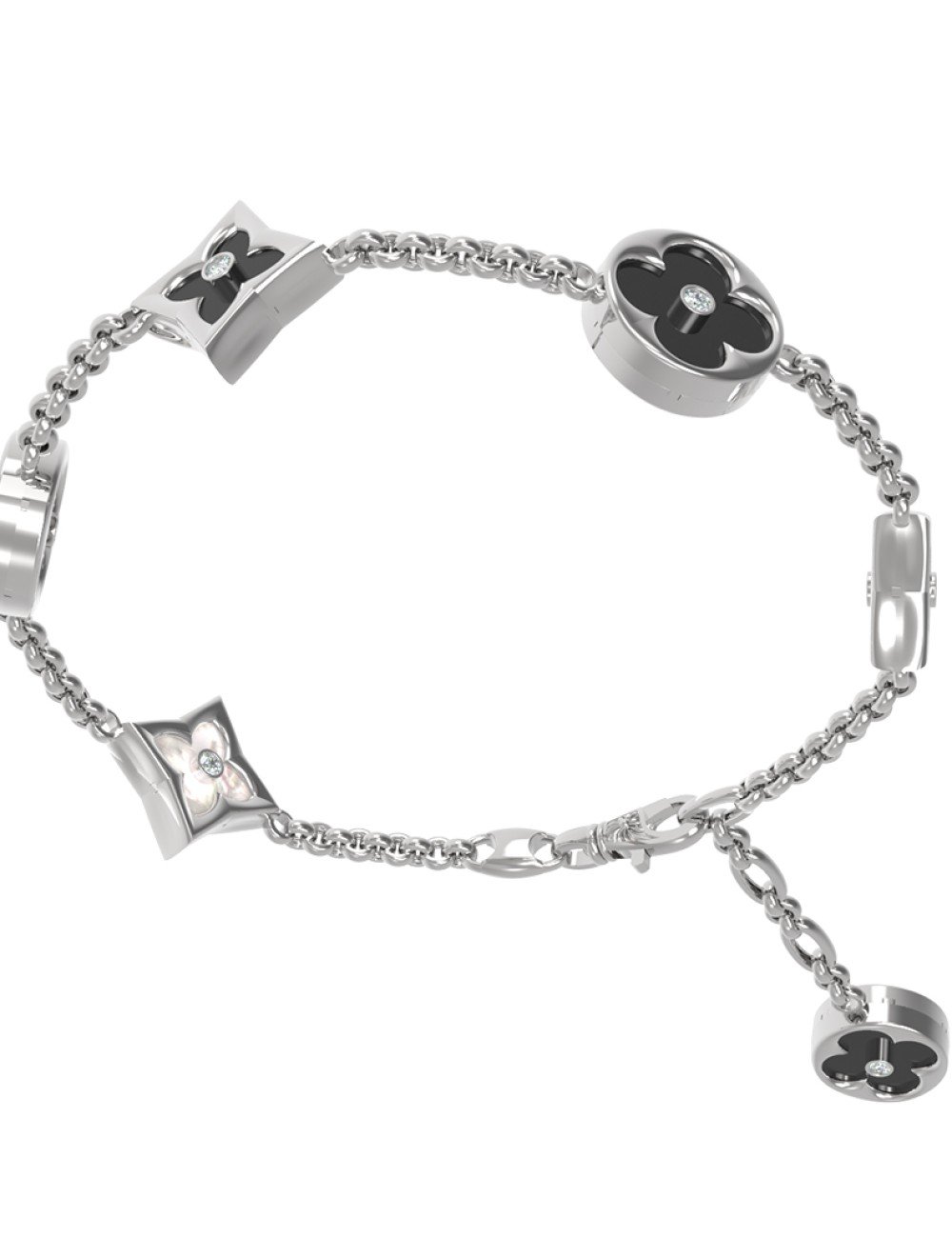 Браслет из белого золота c бриллиантами, ониксом и перламутром