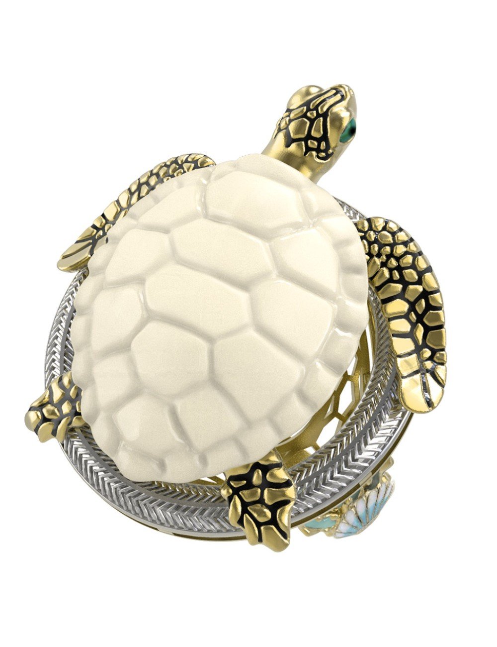 Кольцо из лимонного золота c эмалью и бивнем мамонта