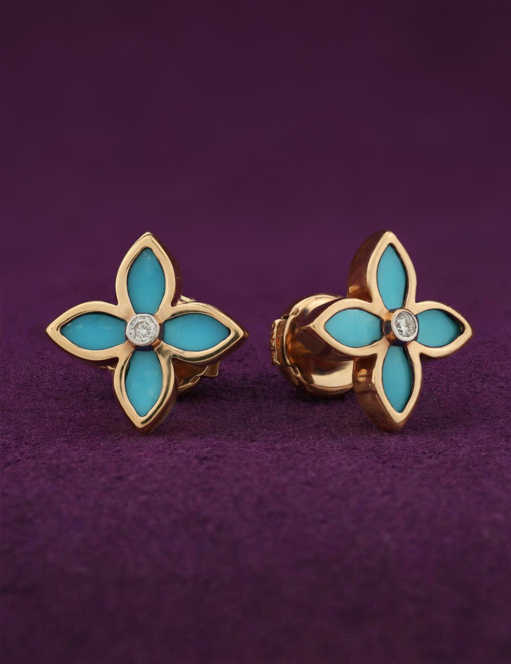 Серьги из золота c бриллиантами и бирюзой