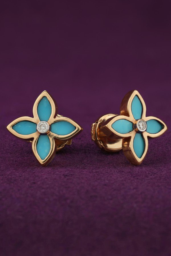 Серьги из золота c бриллиантами и бирюзой