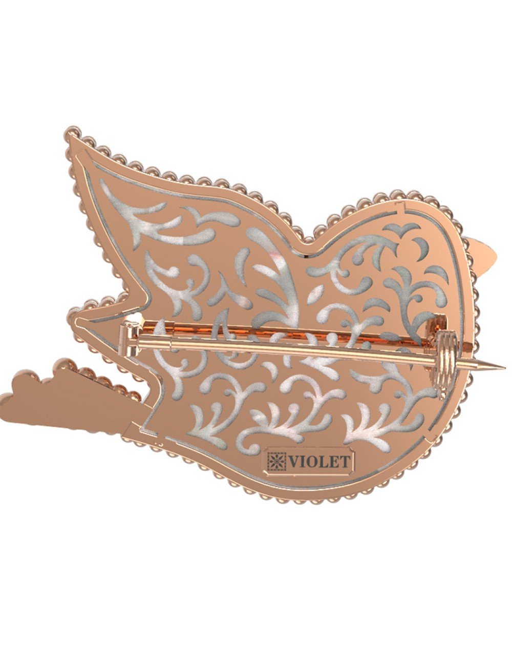 Брошь из золота c эмалью и перламутром