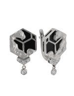 Серьги из белого золота c бриллиантами и ониксом