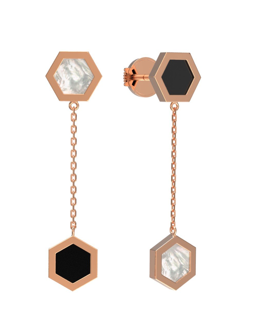 Серьги из золота c ониксом и перламутром