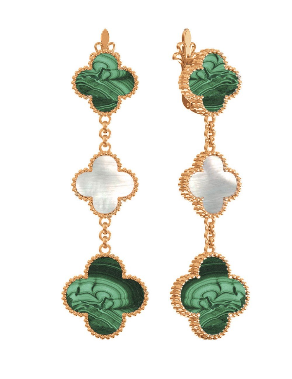 Серьги из золота c малахитом и перламутром