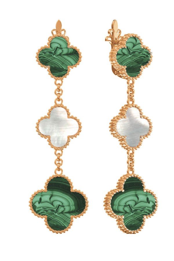 Серьги из золота c малахитом и перламутром