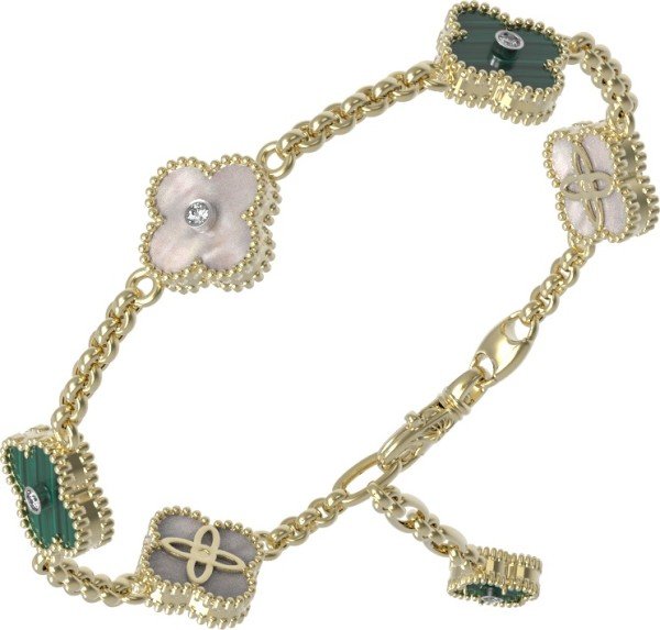 Браслет из лимонного золота c бриллиантами, малахитом и перламутром
