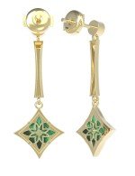 Серьги из лимонного золота c фианитом и малахитом