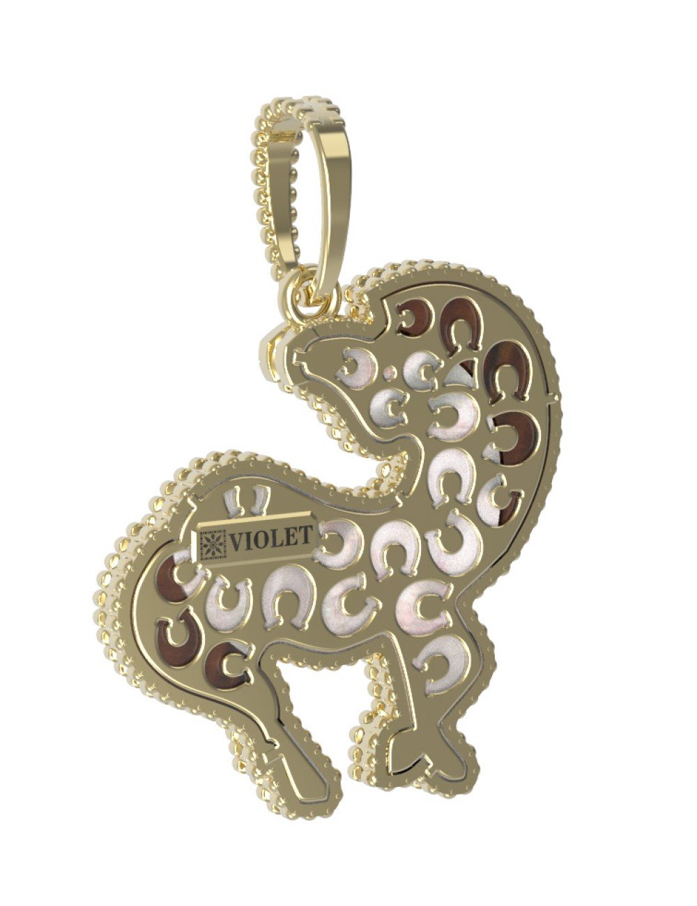 Подвеска из лимонного золота c эмалью, тигровым глазом и перламутром