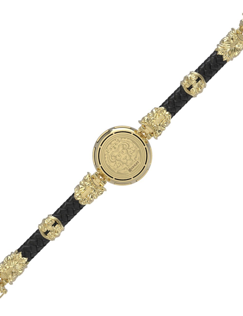 Браслет из лимонного золота c эмалью, шнурком и ониксом