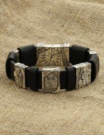 Браслет из серебра c кожаным шнурком