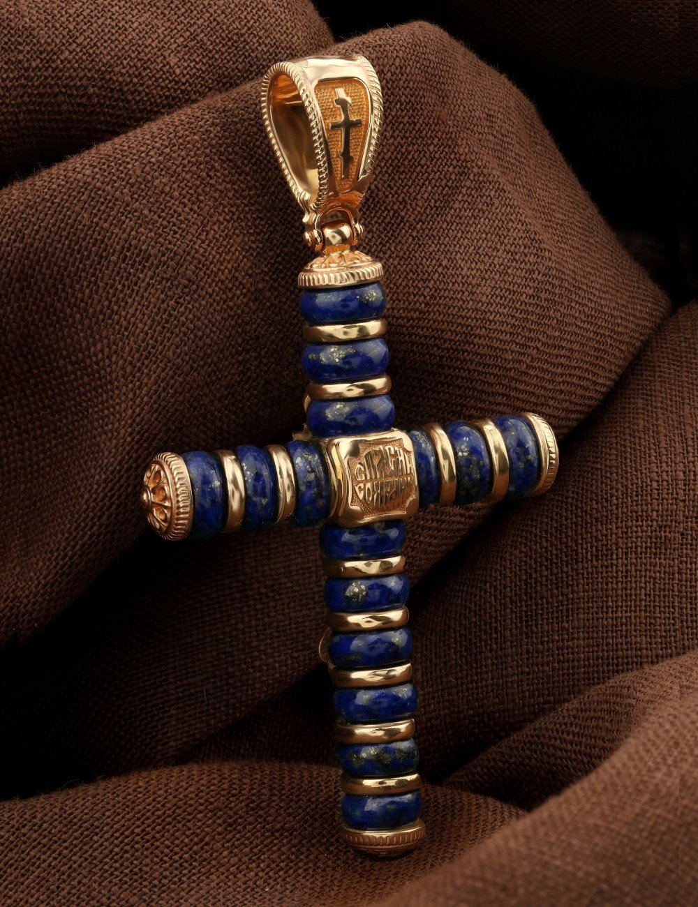 Крест из золота c лазуритом