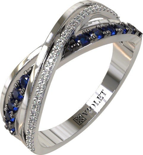 Кольцо из белого золота c бриллиантами и сапфиром