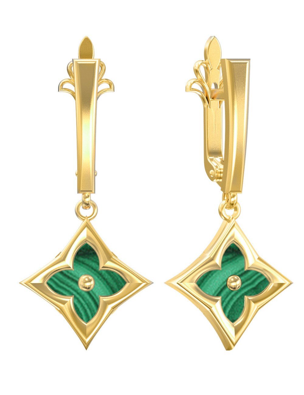 Серьги из лимонного золота c малахитом