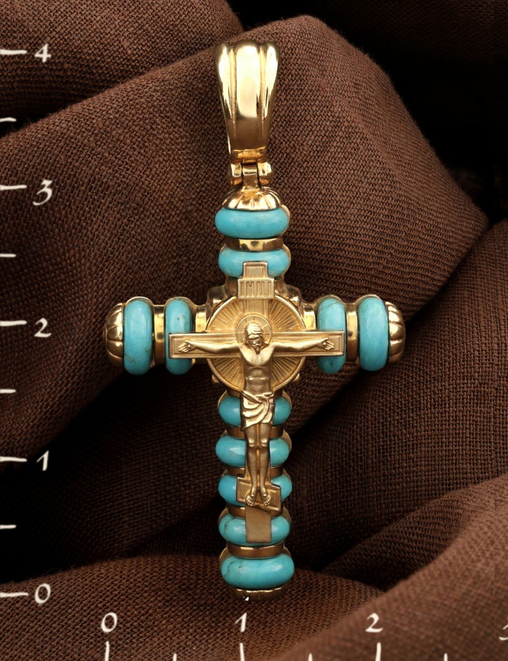 Крест из лимонного золота c бирюзой