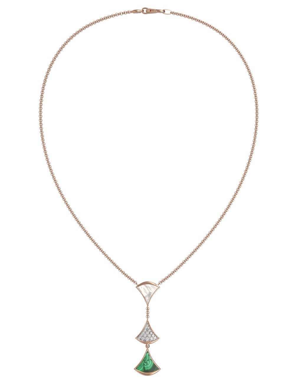 Колье из золота c бриллиантами, малахитом и перламутром