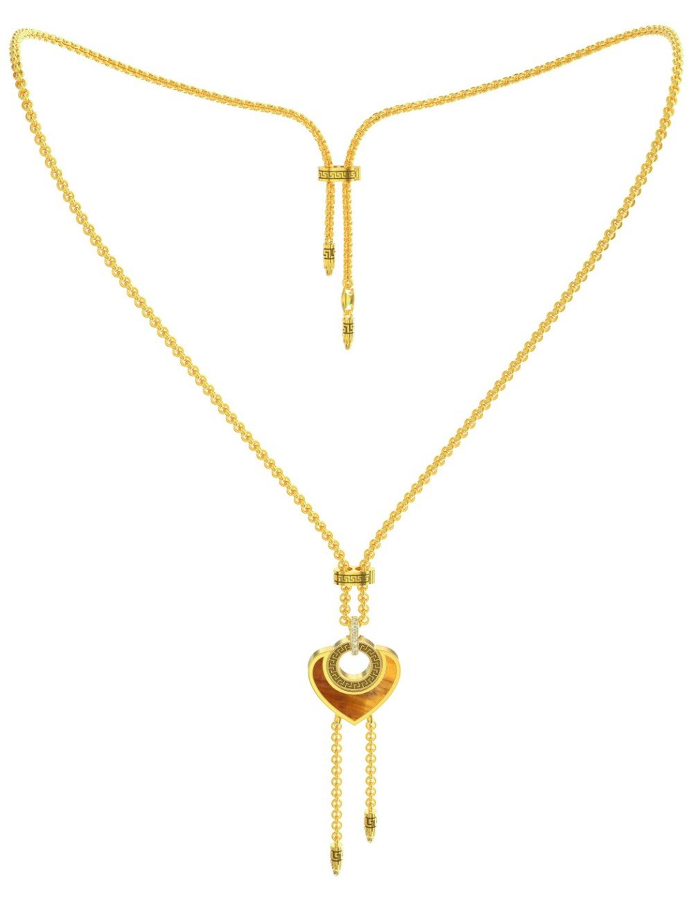 Колье из лимонного золота c фианитом, тигровым глазом и перламутром