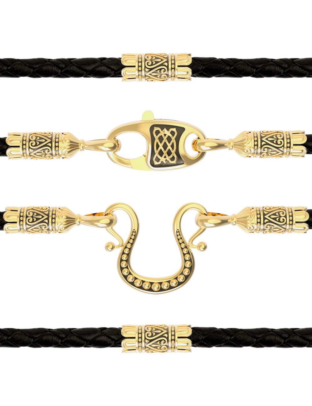 Гайтан из лимонного золота c кожаным шнурком