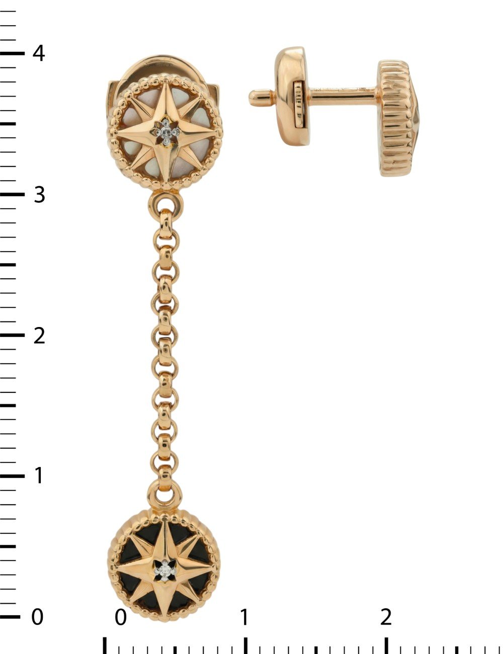 Серьги из золота c бриллиантами, ониксом и перламутром