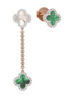 Серьги из золота c бриллиантами, малахитом и перламутром