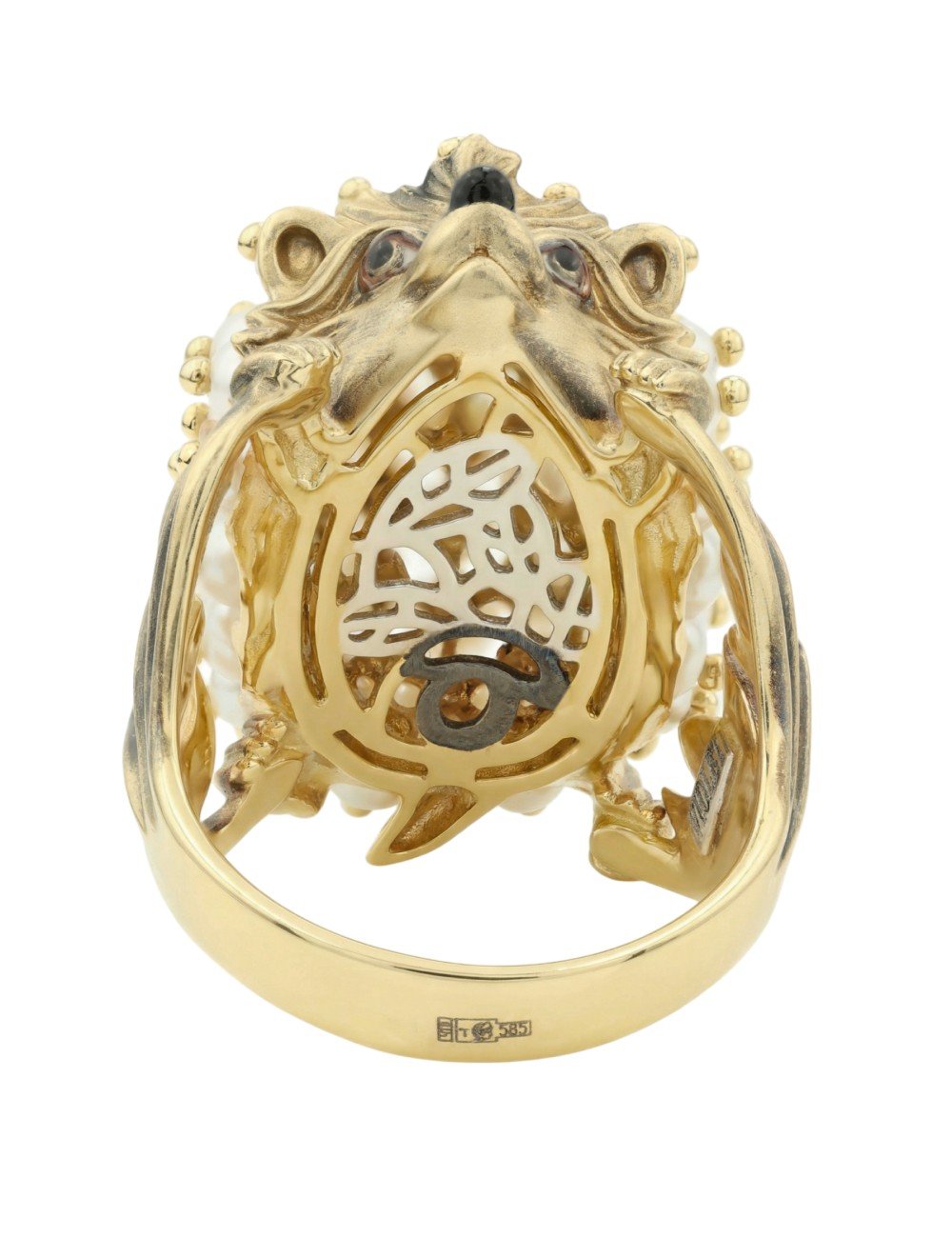 Кольцо из лимонного золота c эмалью и жемчугом