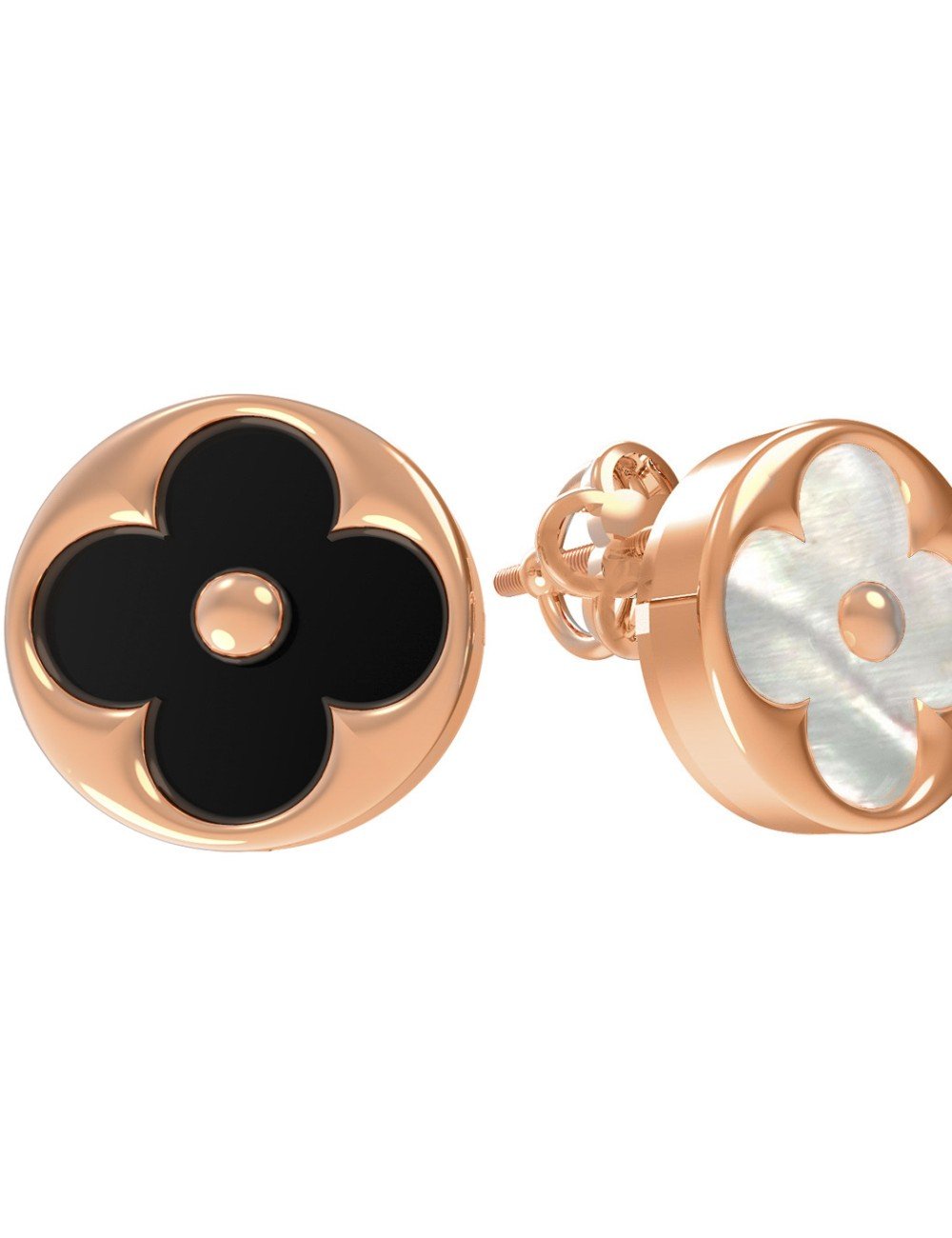 Серьги из золота c ониксом и перламутром