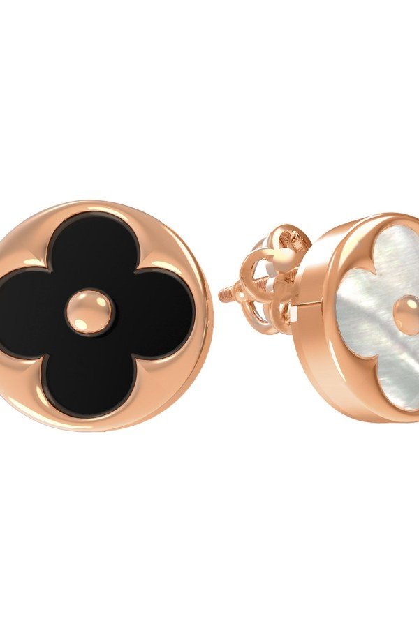 Серьги из золота c ониксом и перламутром