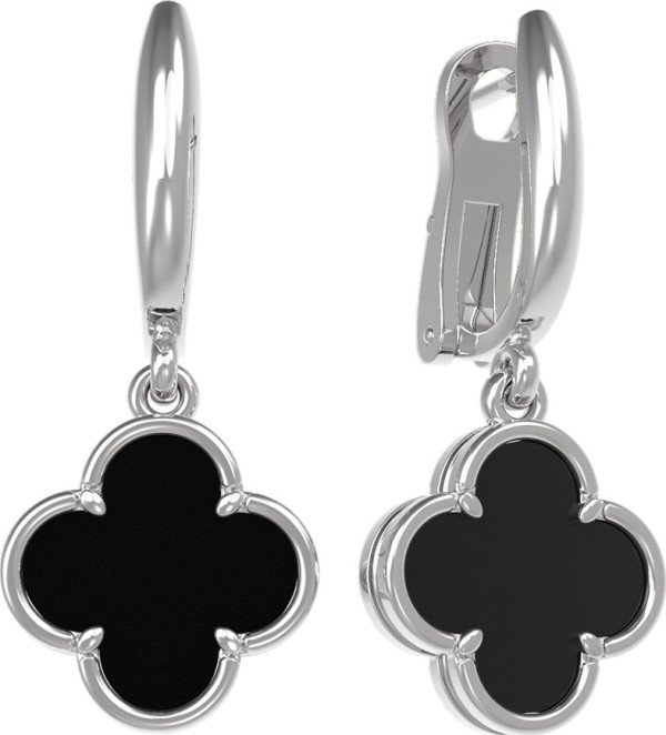 Серьги из белого золота c ониксом