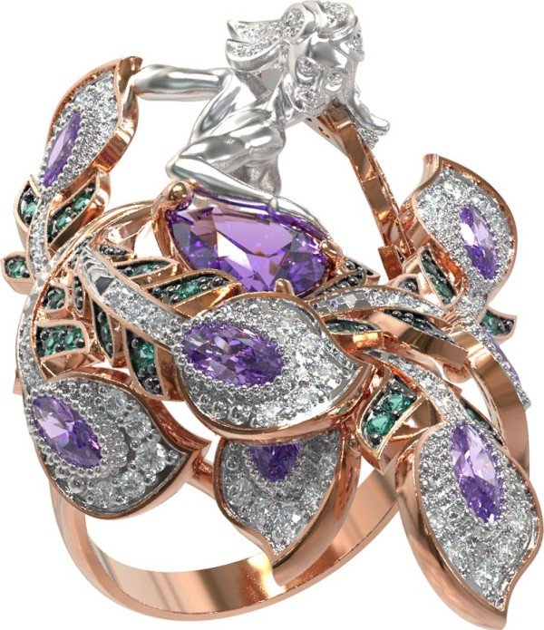 Кольцо из золота c фианитом и аметистом